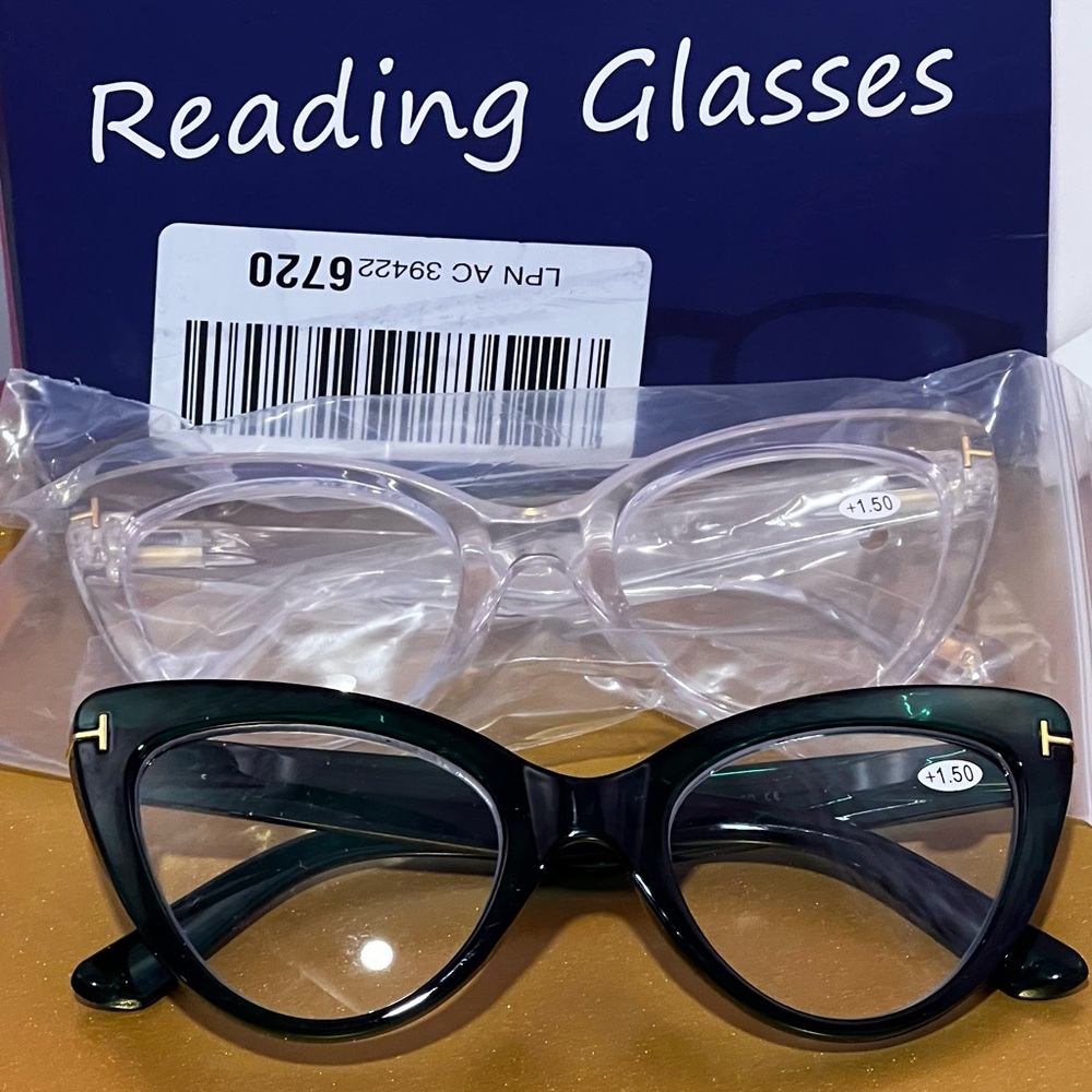 Green and Clear Cat Eye Reading Glasses